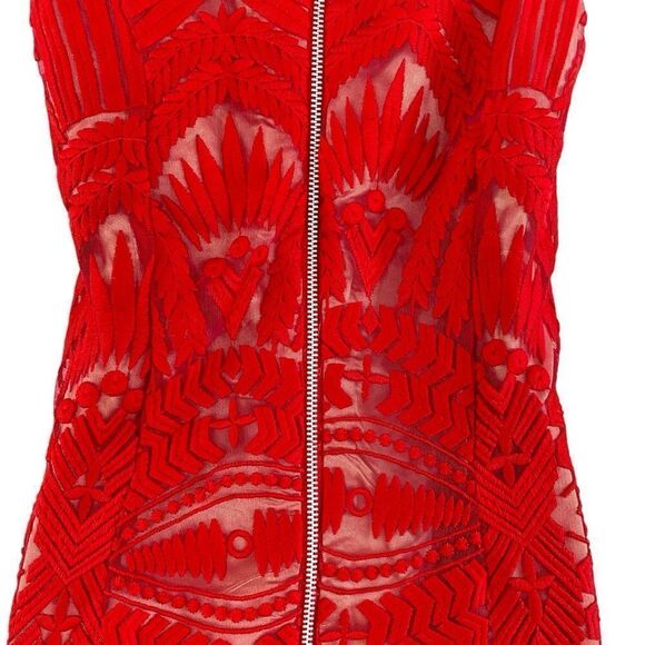 Bardot Lipstick Red Mesh Lace Embroidered Sheath Dress Sz 4/XS - Picture 8 of 14